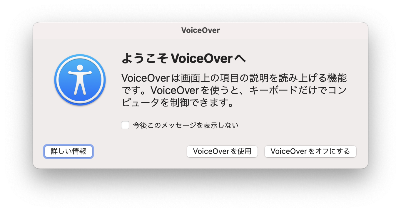 スクリーン・ショット：VoiceOverのようこそダイアログ