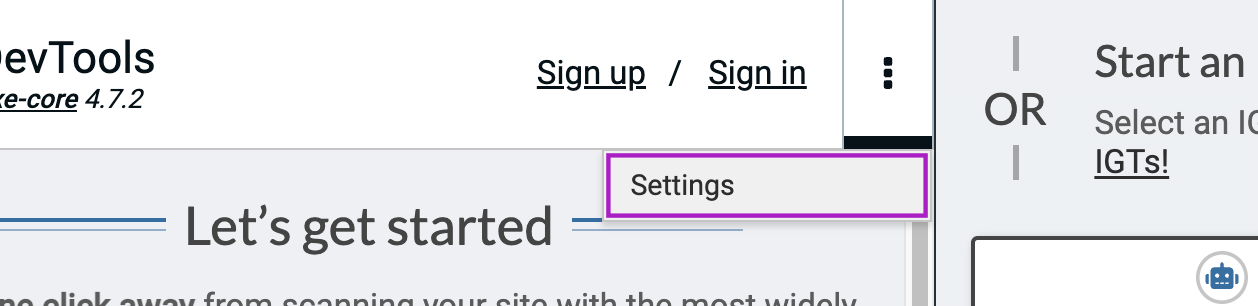 スクリーン・ショット：OptionsからSettingsを開こうとしている