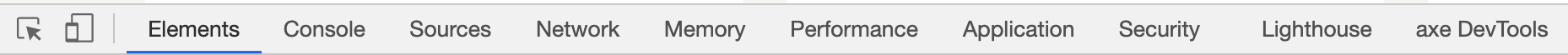 Screenshot: axe DevTools at the right end of the developer tools' tab bar
